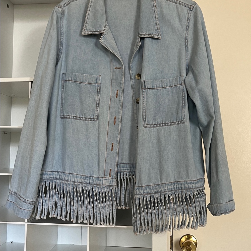 CC Boutique Light Blue Denim Jacket with Fringe Detail